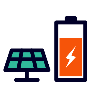 A solar panel next to a battery.